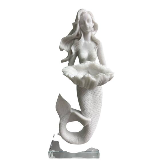 Mermaid White Sparkle Stone Crystal Statue Sculpture Figurine With Base 12” - Picture 1 of 6